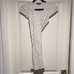 Brandy Melville White Mini Dress with Navy Floral Print (O/S)
